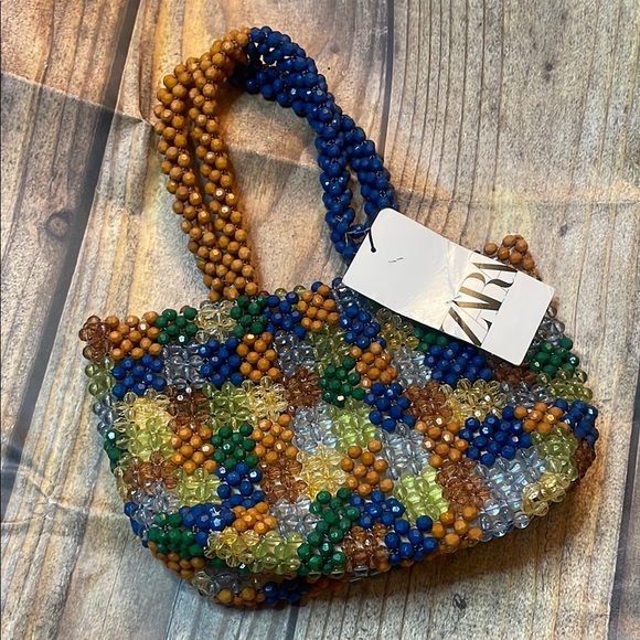 Zara Handbags - Zara NWT Multicolor Beaded Women's Mini Bucket Lined Bag